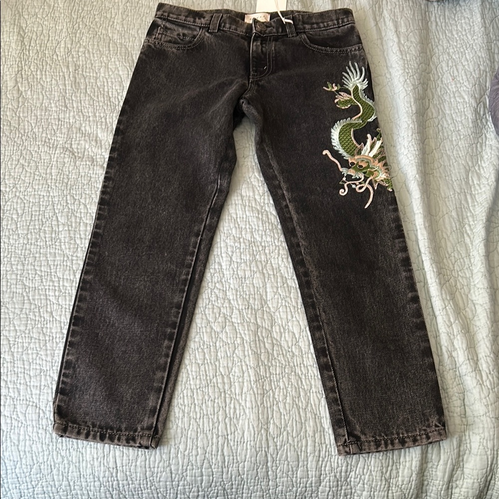 Embroidered Dragon Black Jeans